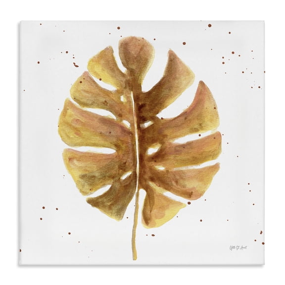 Stupell Industries Golden Palm Leaf Botanical & Floral Painting Gallery Wrapped Canvas Art Print Wall Art, 17 x 17