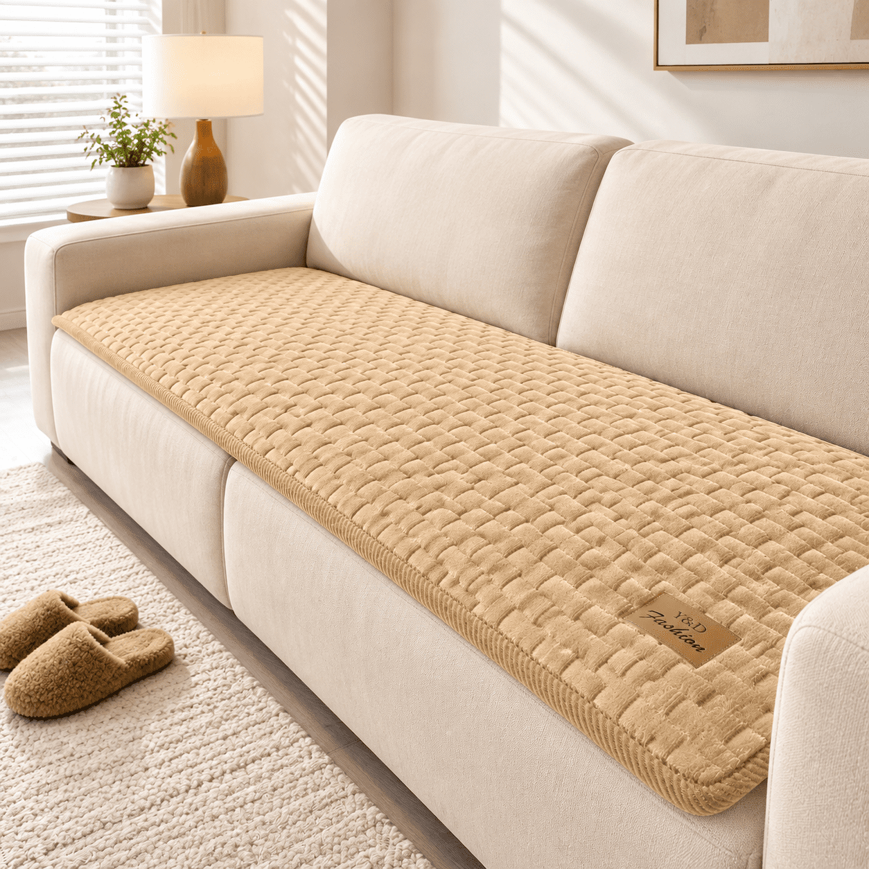Light Brown1 27.6 x94.5 Flannel Non Slip Pet Sofa Protector