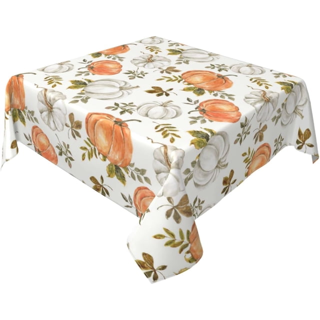 Nappe d'Automne Carrée 60x60 Pouces, Nappe Citrouille Aquarelle Orange Brûlé Gris, Polyester Résistant aux Taches pour la Récolte d'Automne et l'Action de Grâce, Housses de Table Intérieur Extérieur pour Cuisine, Salle à Manger, Fêtes