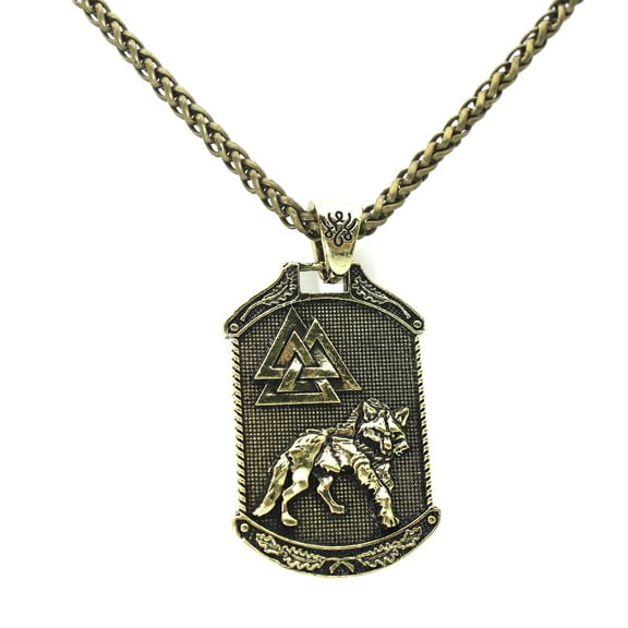 PikaLF Odin Wolf Necklace for Men, Tree of Life Necklace, Norse Viking Wolf Head Pendant Necklace with 22.8” Chain, Vintage Celtic Wolf Totem Amulet Necklace, Punk Animal Wolf Jewelry Gift for Men