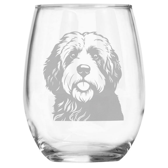 Portuguese Water Dog Breed Themed Engraved Stemless Wine Glass, Unique Pet Gift for PWD Mom/Dad, Dog Lover Gifts for Her/Him
