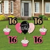 Big Dot of Happiness Chic 16th Birthday - Pink, Black and Gold - Yard Sign and Outdoor Lawn Decorations - Happy Birthday Party Yard Signs - Set of 8