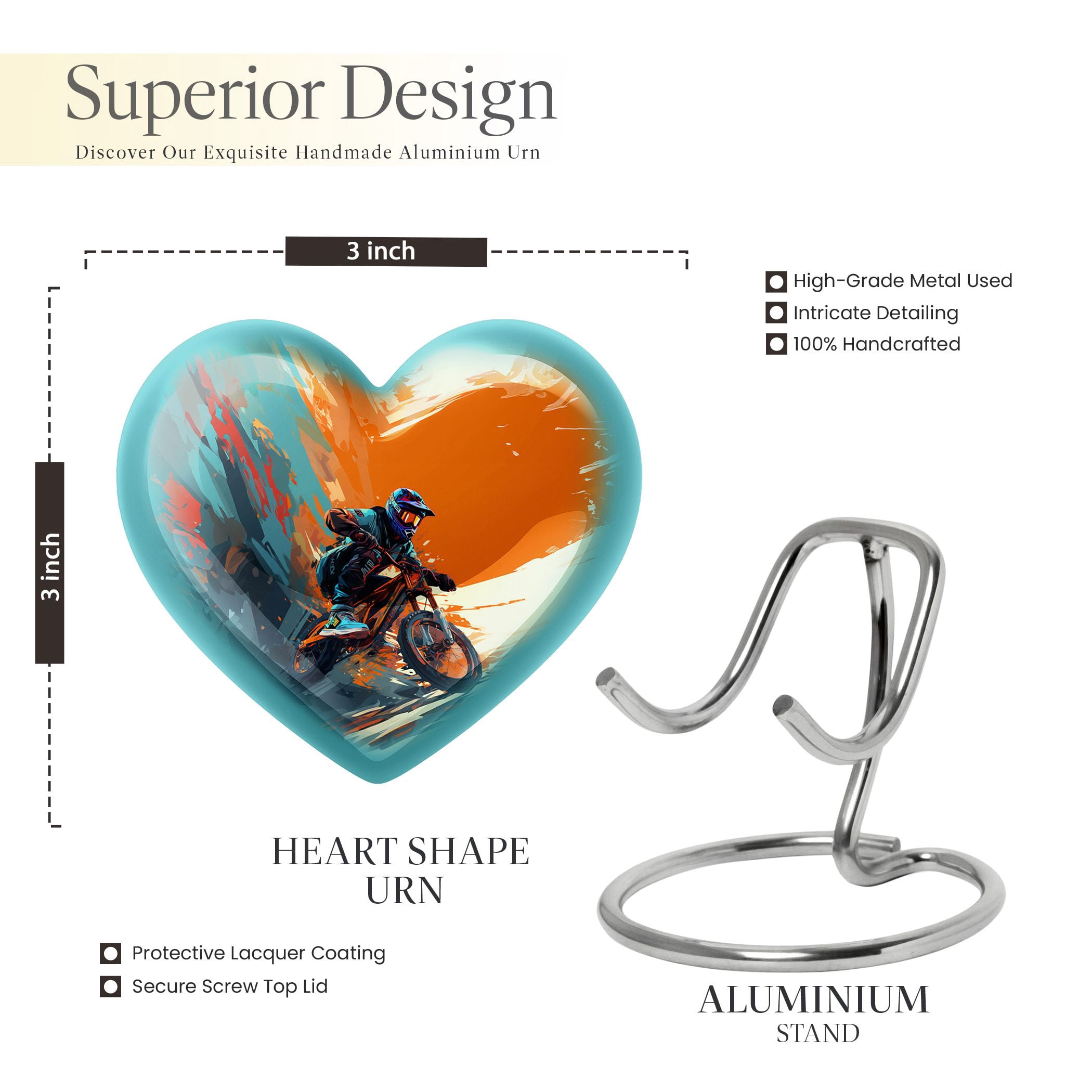 Motorcycle Heart Shaped Urn Keepsake, Small Urns For Human Ashes Adult Male Female, Mini Urns For Ashes, Memorial Ashes Holder, Burial Funeral Decorative Keepsake Box For Ashes, 3inch Set Of 1