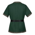 thumbnail image 3 of Short Sleeve Larp Costume Shirt, V Neck Medieval Viking Short Sleeve Tunic, Printed Trim Warrior Peasant Cosplay Top With Belt, Multi Earth Tone Larp Halloween Costume Shirt, Green S, 3 of 7