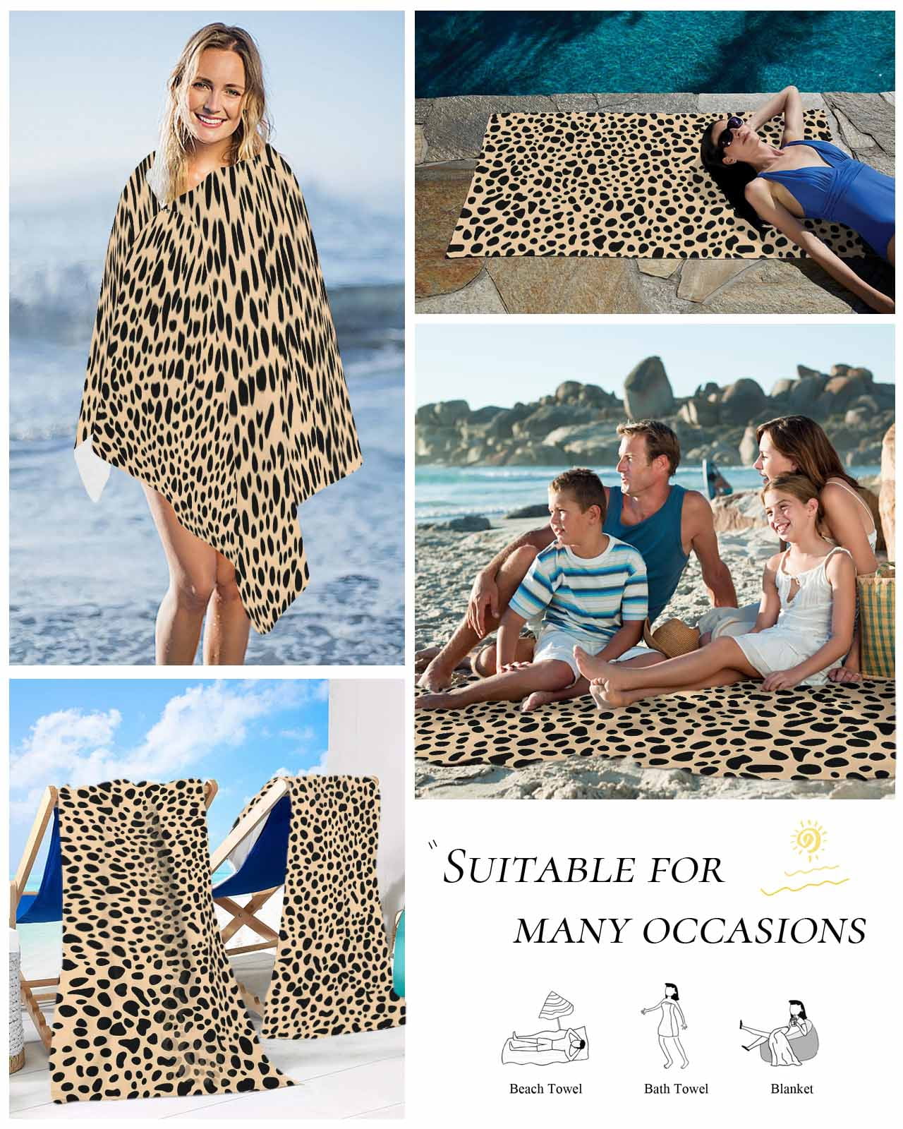 Black Beige Modern Beach Towels Oversized Super Absorbent, Abstract Art Retro Lightweight Bath Towel Quick Dry Sets For Bathroom/Pool/Rv Camping/Beach Play/Gym Room/Picnic 35"x70"