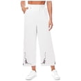 thumbnail image 5 of Sakmal Cotton Linen Capri Palazzo Pants for Women Cropped Boho Wide Leg Pants Spring Floral Trendy Women's Capris XL, 5 of 5