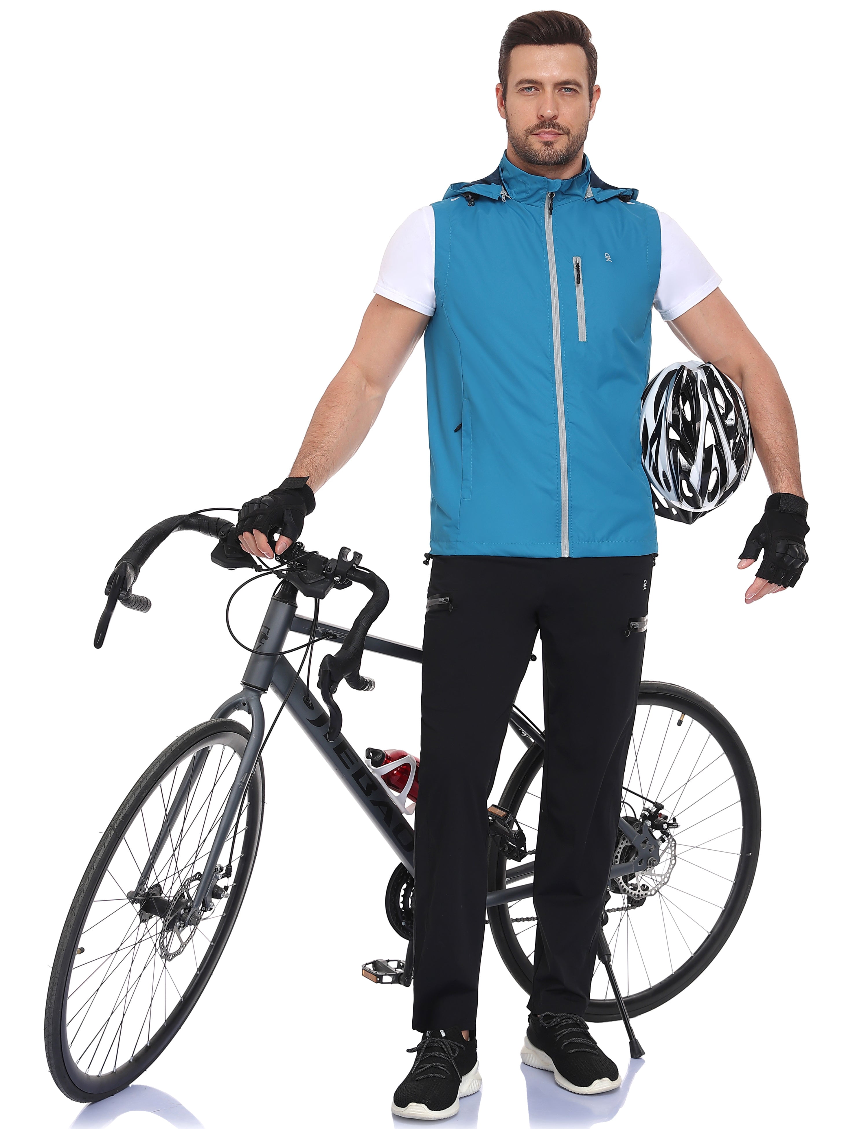 Little Donkey Andy Men's Lightweight Softshell Vest Detachable Hood Windproof Golf Sleeveless Jacket for Hiking Running Blue L