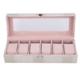 thumbnail image 4 of Caja de reloj de cuero PU con 6 ranuras, vitrina organizadora, almacenamiento de joyas (blanco), 4 of 8