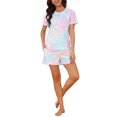 thumbnail image 2 of INSPIRE CHIC Women's Pajama Sets 2 Piece Short Sleeve Top and Shorts Loungewear Sleepwear with Pockets L Tie-dye Pink, 2 of 6