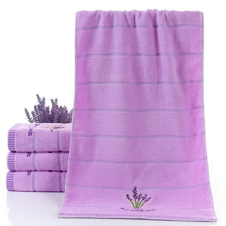 

2PCS Pure Cotton Thicken Stripe Face Towels Lavender Pattern Absorbent Face Towels