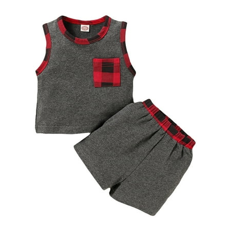 

Toddler Baby Boys Clothes Baby Boys 2PCS Outfits Sleeveless Round Neckline Tops Shorts Set Dark Gray 12-18 Months