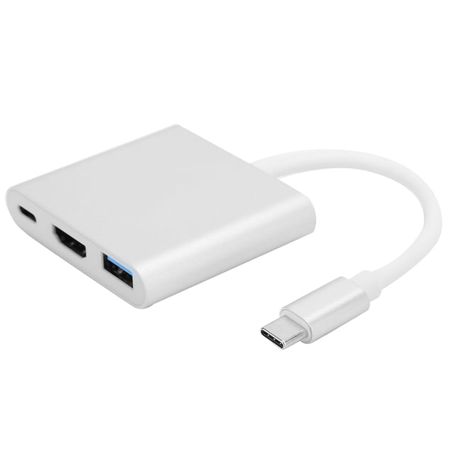Adaptador 3 en 1 Tipo C a Tipo C HDMI USB 3.0 Convertidor multipuerto para OS X PC y teléfono móvil Plata