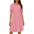 thumbnail image 2 of Women's Casual Summer Dress Short Sleeve Crewneck A-Line Midi Dress Eyelet Lace Hollow Out Detail Loose Fit Flattering Tunic Dress Daily Wear Party Apparel, 2 of 8