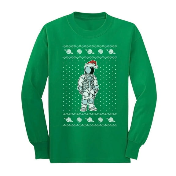 Tstars Big Boys Ugly Christmas Astronaut Santa Space Kids Long Sleeve T-Shirt