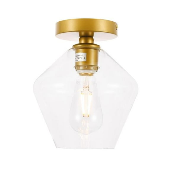 Living District LD2254BR Gene 1 Light Brass & Clear Glass Flush Mount