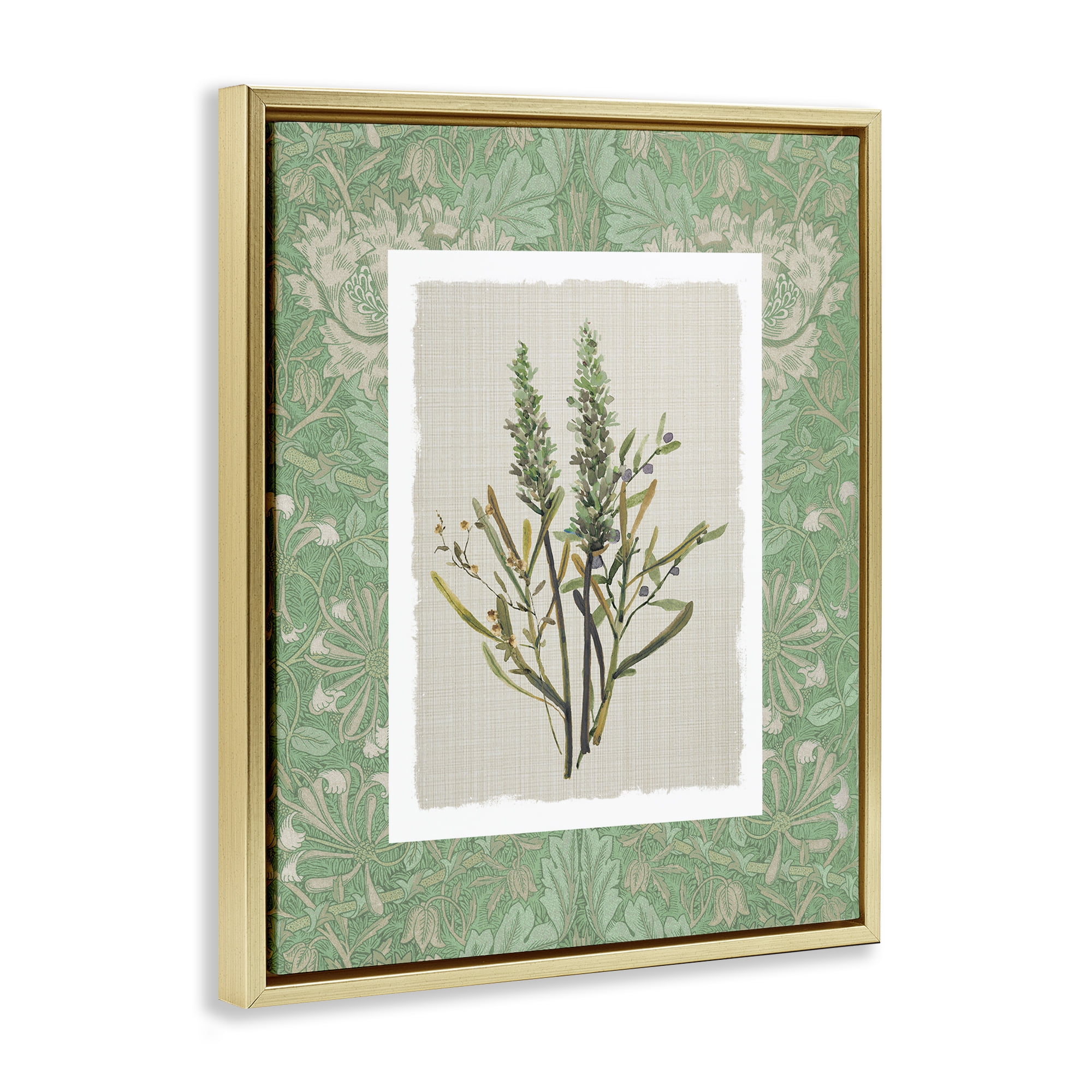 Stupell Industries Antique Foliage in Green Gold Framed Floater Canvas Wall Art, design by Carol Robinson