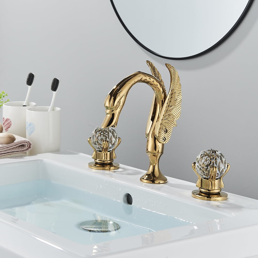 Senlesen Swan Ceramic Gold Widespread Basin Faucet