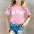 thumbnail image 2 of Fshinging 2025 Summer Shirt for Girls Tops Printed Round Neck Short Sleeved Shirt Shirt Casual Crewneck Basic Tees Size 10-11 Years, 2 of 5