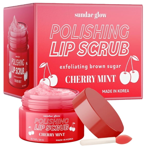 Sundae Glow Cherry Mint Lip Scrub - Dermatologist Tested, Anti-Aging, Korean Skin Care, Deep Exfoliation & Hydration - Smooth, Soft, Plump Lips - Clean Beauty, Vegan, Non-GMO - 1 Pack