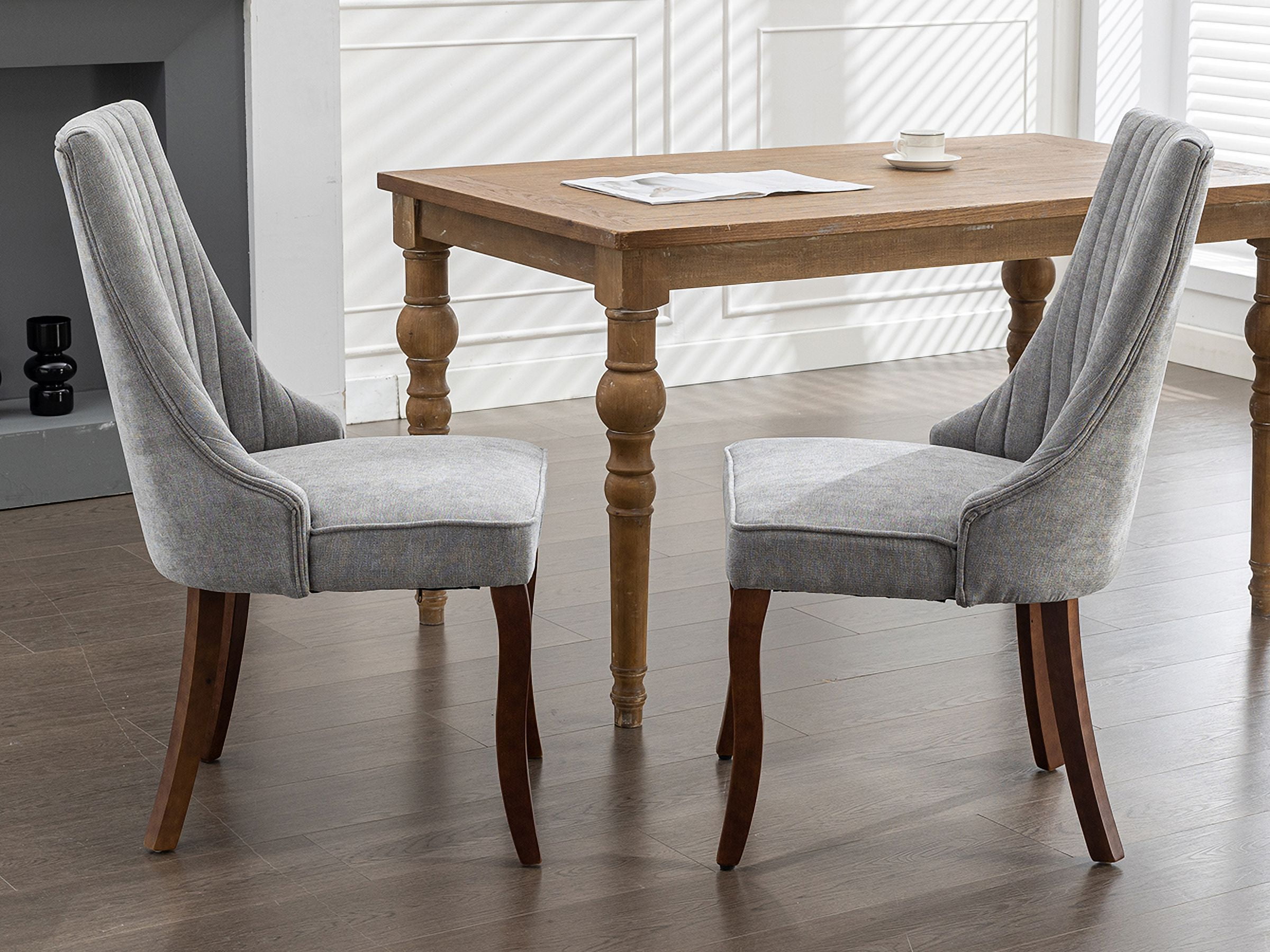 Gray Mid Century Dining Chairs Set of 2, Modern Kitchen & Dining Room Chairs Set of 2, Fabric Upholstered Kitchen Chairs for Dining Table, Sillas de Comedor, Wood Legs (Grey, 2 Pcs)