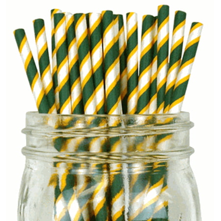 Just Artifacts 25pcs Striped Pine Green/Yellow Paper Straws - Great for Weddings and Birthday Parties - Click for more