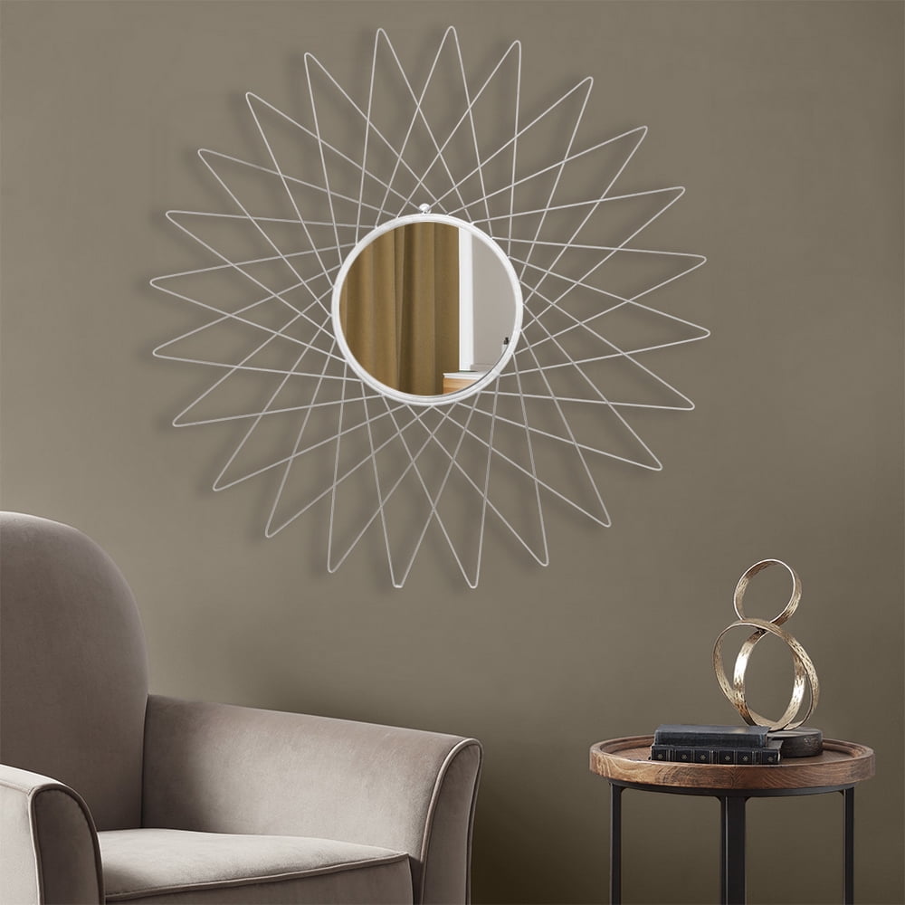 Kepooman 36" Modern Bathroom Metal Round Wall Mirror for Home Decor, Silver Kepooman 36" Modern Bathroom Metal Round Wall Mirror for Home Decor, Silver