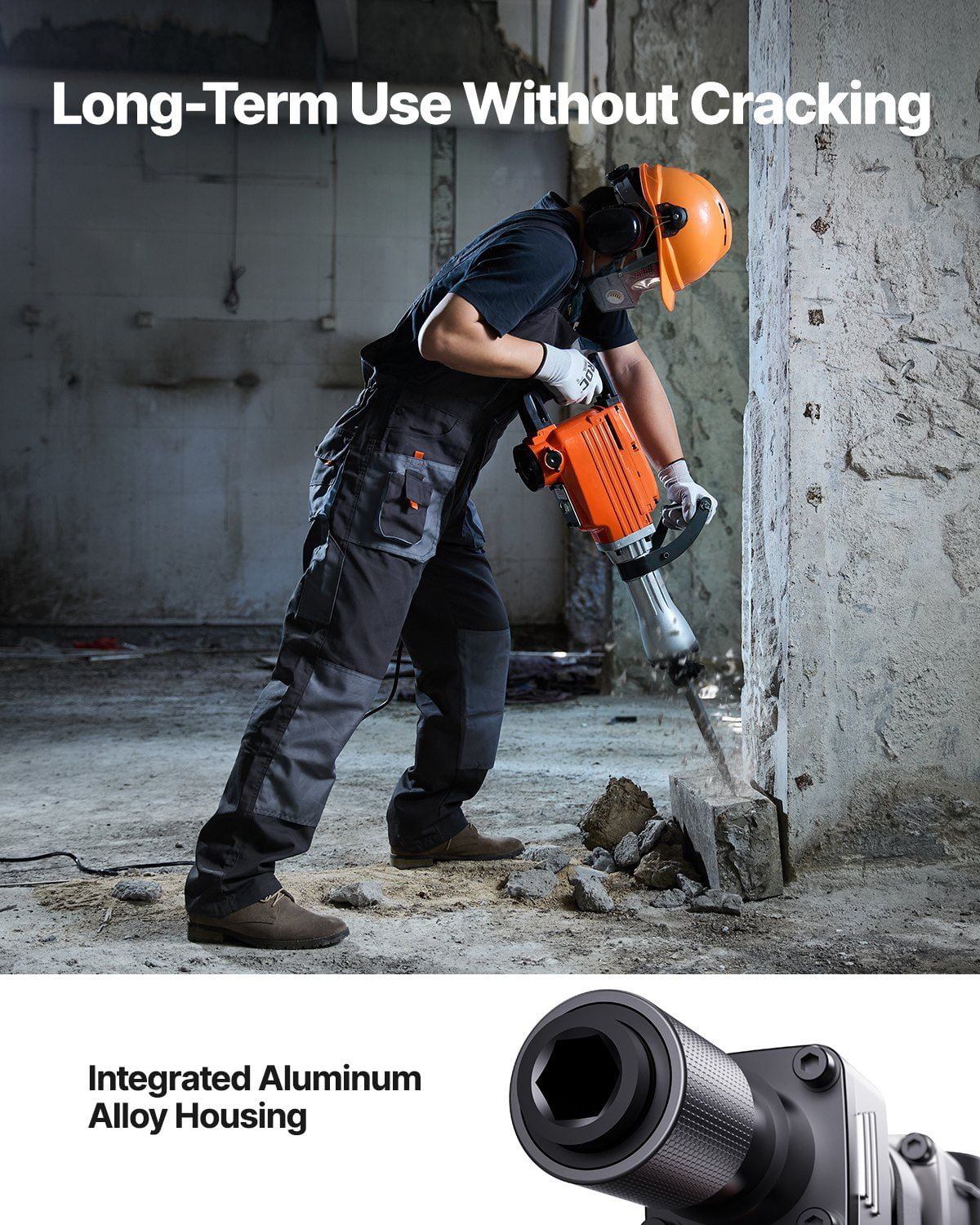 Demolition Jack Hammer, 2200W Electric Jackhammer Heavy Duty, 1350 BPM Concrete Breaker, 2pcs Chisels Bit Chipping with Case