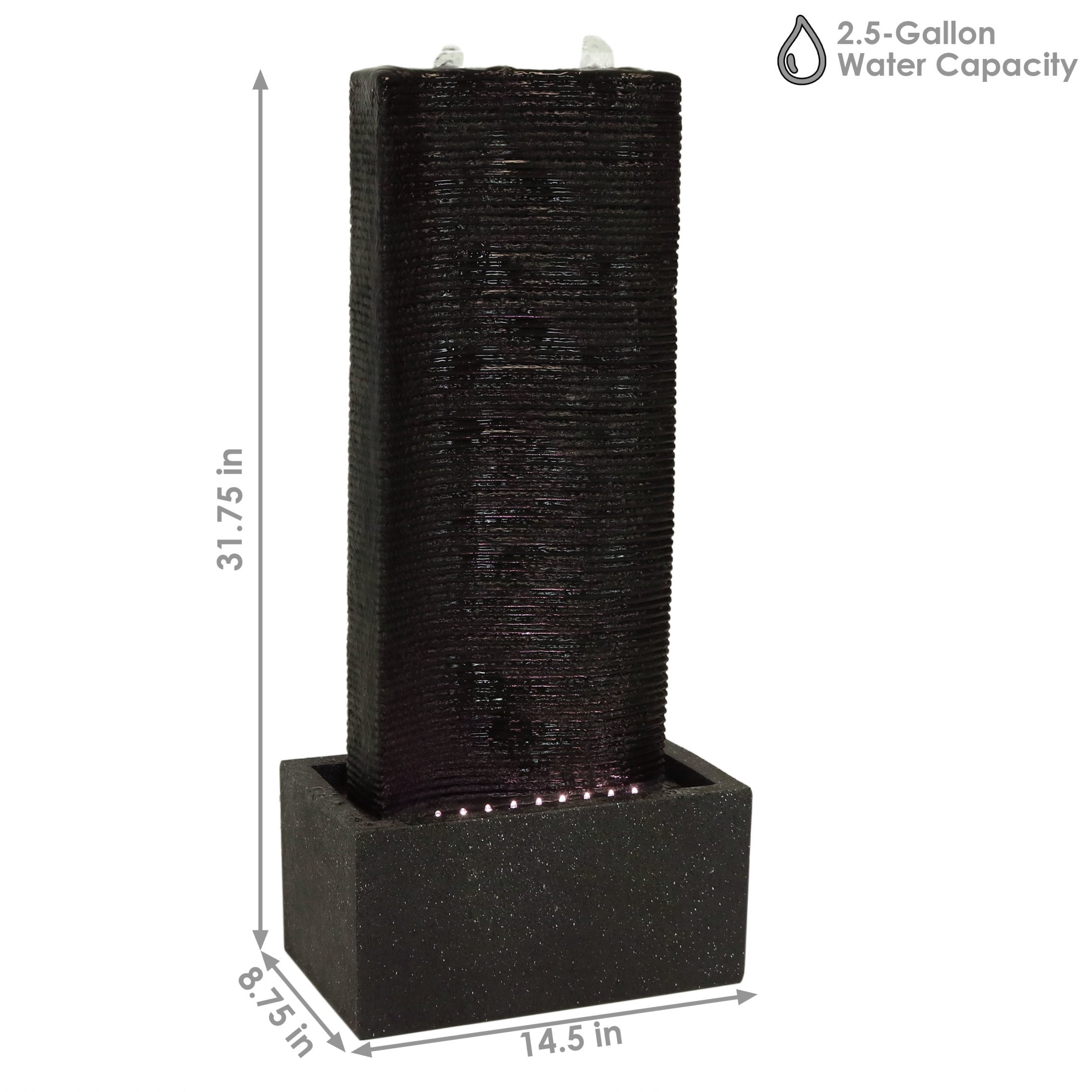Sunnydaze Rippling Tower Polyresin Outdoor Water Fountain with Lights