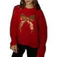 thumbnail image 2 of Women'S Long Sleeve Crew Neck Pullover Sequin Sweater Tops Red S, 2 of 10