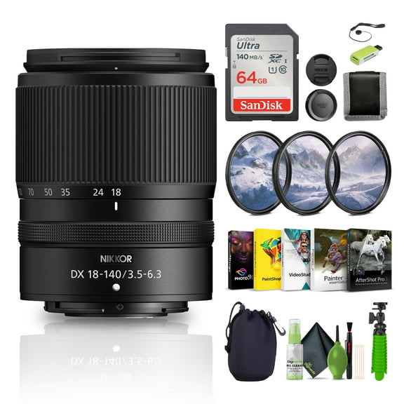 Nikon NIKKOR Z DX 18-140mm f/3.5-6.3 VR Zoom Lens Bundle 64GB Card Tripod Filter Kit Software (International Model)