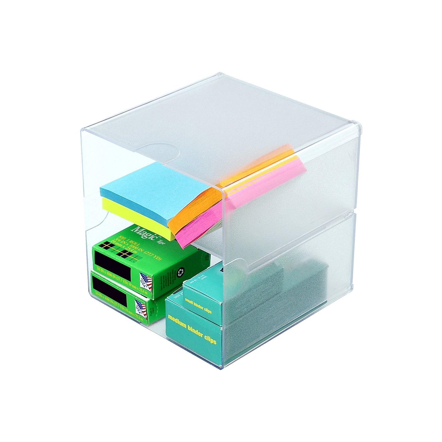 deflecto Desk Cube, Divided, Clear, 6 x 6 x 6