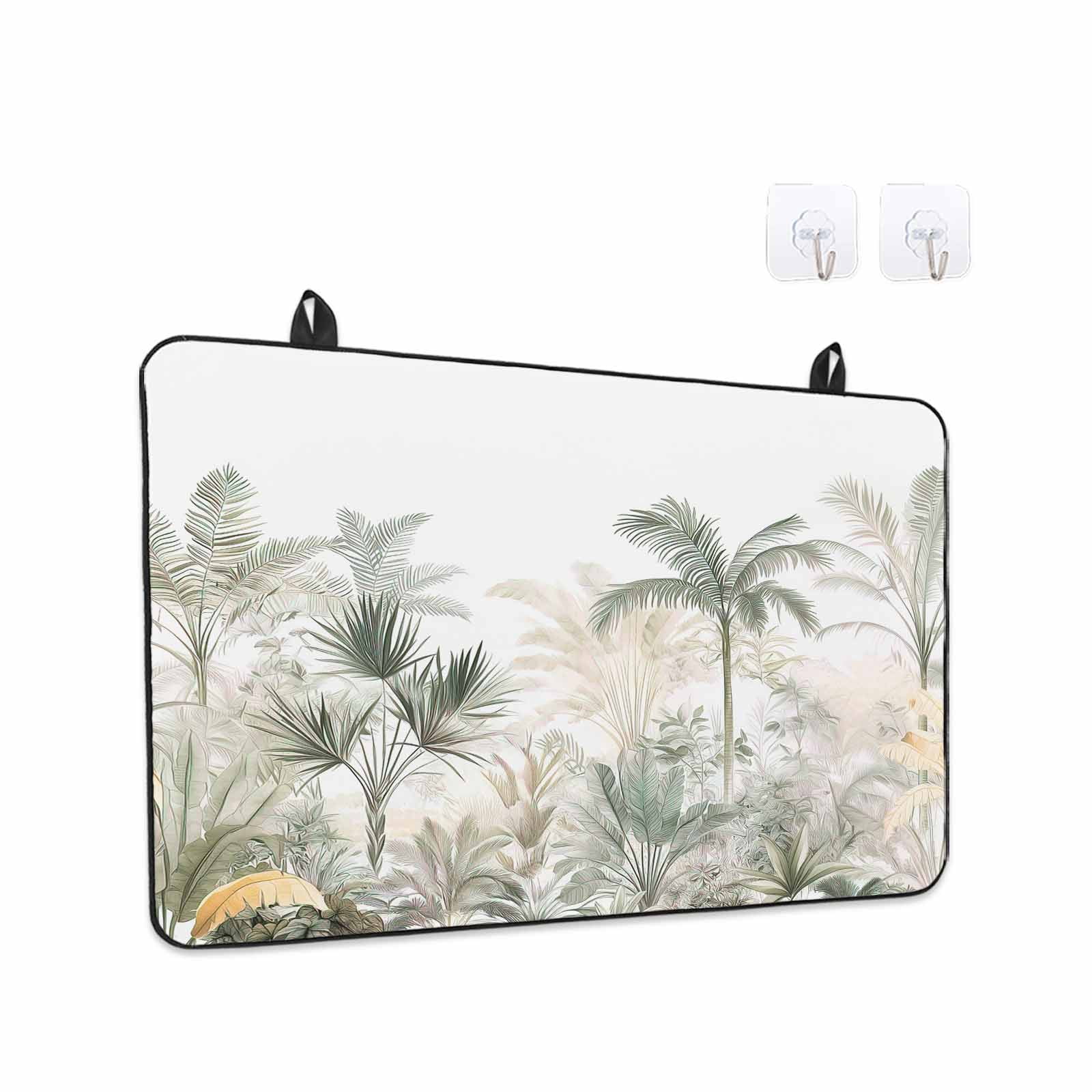 Green Yellow Palm Tree Stove Top Cover for Electric Stove, Heat-proof & Non Slip Glass Top Stove Cover Protector, Summer Botanical Tropical Kitchen Flat Cooktop Rubber Mat 36x21 Inches