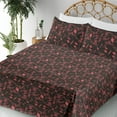thumbnail image 3 of Ambesonne Magnolia Floral Fitted & Flat Sheet with Shams 4 Pcs Set, Gothic Flowers Boho, Queen, Dark Coral Charcoal Grey, 3 of 5