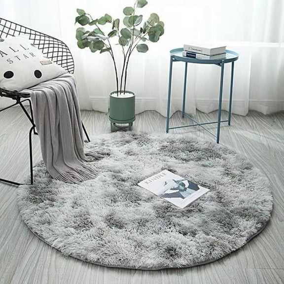 Gradient Water Grey Round Fluffy Shag Area Rug Carpet for Kids, Fluffy Area Rugs for Bedroom Living Room, for Kids Room Nursery Playroom Baby Room Home Decor, 39.4" Dia