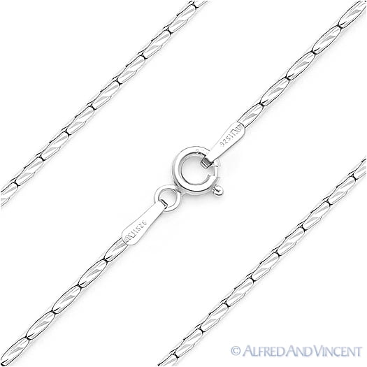 1.2mm D-Cut Pave Cardano / Boston Link Italian Chain Necklace in 925 Sterling Silver w/ Rhodium