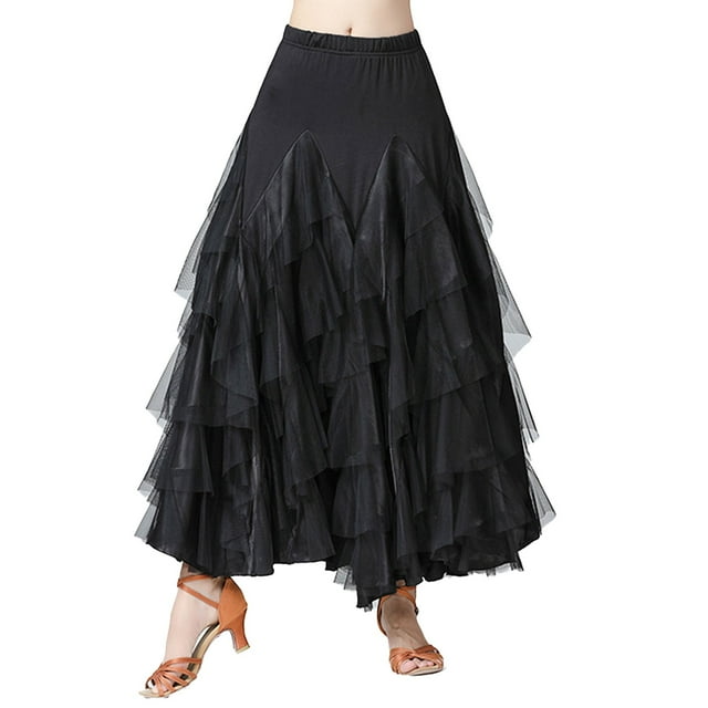 Jupe Mi-Longue Évasée Grande pour Femmes, Jupe de Danse en Dentelle, Jupe de Danse de Salon pour Pratique et Performance, Jupes de Table en Raphia pour Femmes, Courte Courte, Maternité, Jean pour Femmes, Noir, Taille Unique