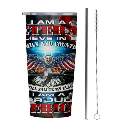 

Veteran A Proud American flag 20oz Tumbler Insulated Stainless Steel Water Bottle Portable Travel Coffee Tea Mug Cup