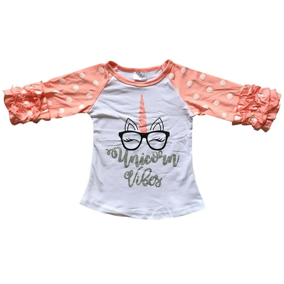 Little Girls' Ruffle Sleeve Unicorn Glasses School Kids Summer Top T Shirt Tee White 2T XS (P318447P)