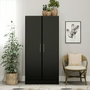 Prepac Elite Armoire Armoir Wardrobe Closet - Black 32W x 35H x 20D Cabinet for Functional Clothes Storage with Hanging Rail - BEW-3264