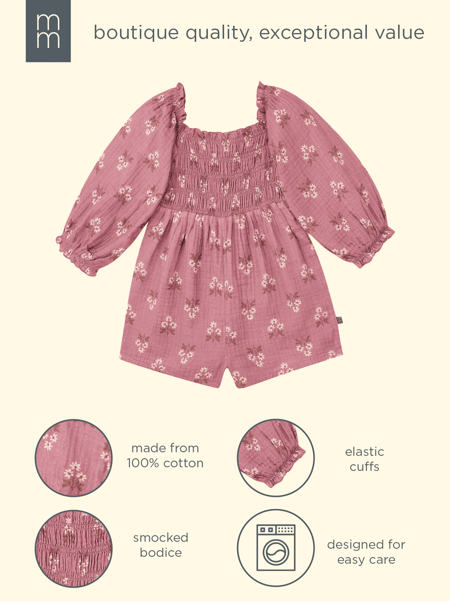 Modern Moments by Gerber Toddler Girl Smocked Romper, Sizes 12 Months - 5T