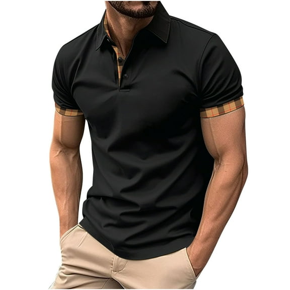 Men's Casual Polo Shirts Classic Button Basic Short Sleeve Fashion Golf Collared Shirt Black XL