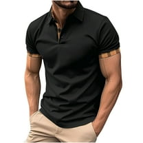 Men's Casual Polo Shirts Classic Button Basic Short Sleeve Fashion Golf Collared Shirt Black XL