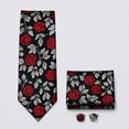 thumbnail image 5 of Ties for Men Floral Tie Handkerchief Cufflinks Set Formal Black Flower Necktie Pocket Square Wedding, 5 of 11