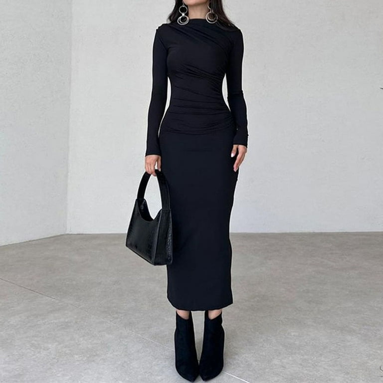 2024 Women New Slim Senior Sense Of Solid Color Temperament Long Bag Dress  Semi Formal Dress Women plus Size Evening Gown Sleeves plus Size Dress with  Sleeve Evening Gown plus Size Long