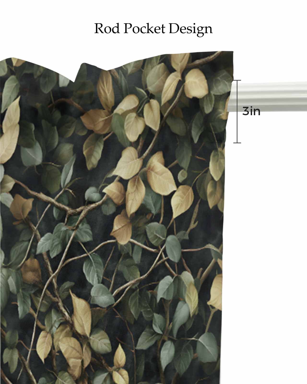 Branches Green Leaves Kitchen Valances for Windows Farmhouse Linen Window Valance Curtain for Living Room Window Treatment Vintage Botanical Forest Valance Rod Pocket Topper Drape, 60 x 18 Inch