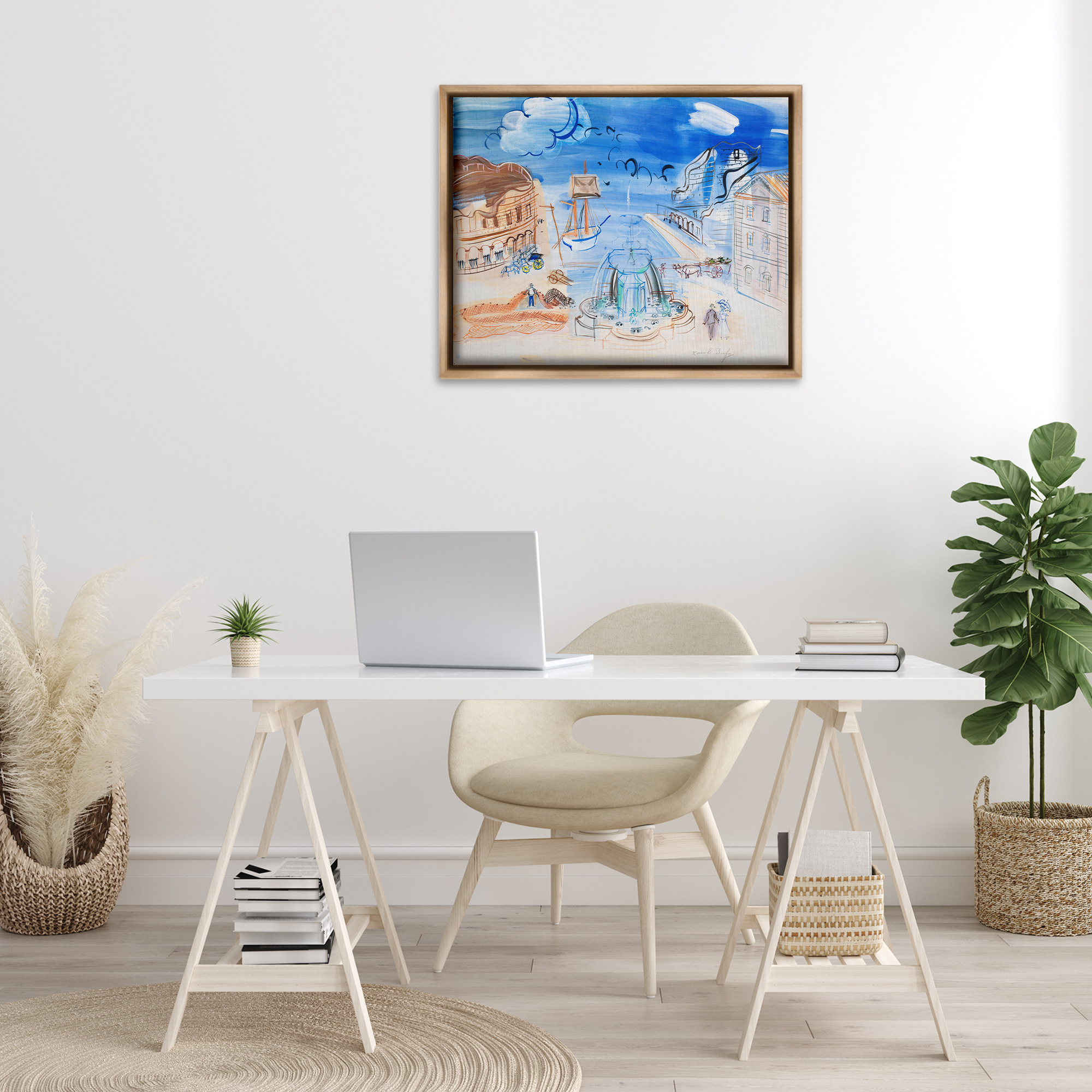 Stupell Industries Classical Raoul Dufy Composition Landscape & Nature Painting Brown Floater Framed Canvas Art Print Wall Art, 31 x 25