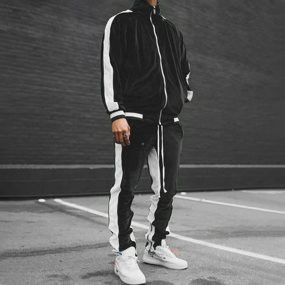 Brnmxoke Velour Tracksuit Mens,2023 Men's Velour Tracksuit 2 Pieces Winter Warm Full Zip Up Jacket Sweatpants Fitness Sportswear Sweatsuit Jogger Sets