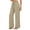 Beige, variant on Women's Lace Panel Wide Leg Pants, Ruffled Elastic Waist with Tie Belt, Side Pockets, Openwork Side Panels, Relaxed Fit