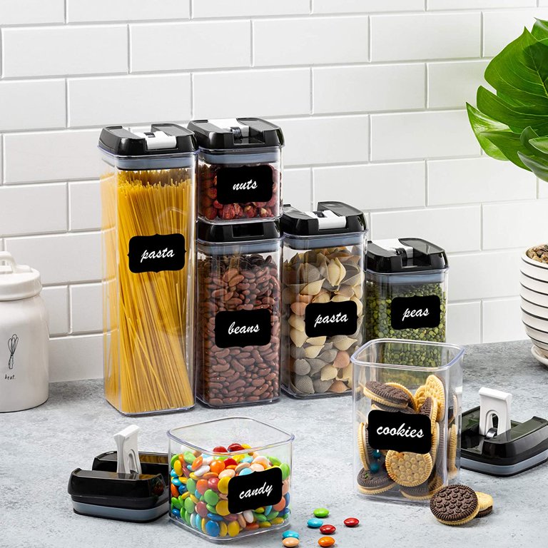 Chef's Path - Set of 7 Airtight Food Storage Containers for Kitchen Storage  - Clear Plastic - Durable Strong Lids - Labels and Chalk Marker