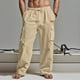 thumbnail image 2 of Amzcrzy Mens Linen Pants Comfortable Elastic Waist Drawstring Trousers for Men Summer Casual Relaxed Fit Beach Yoga Pants Lightweight Baggy Wide Leg Pants for Men with Flag Label S-3XL Marrón, 2 of 6